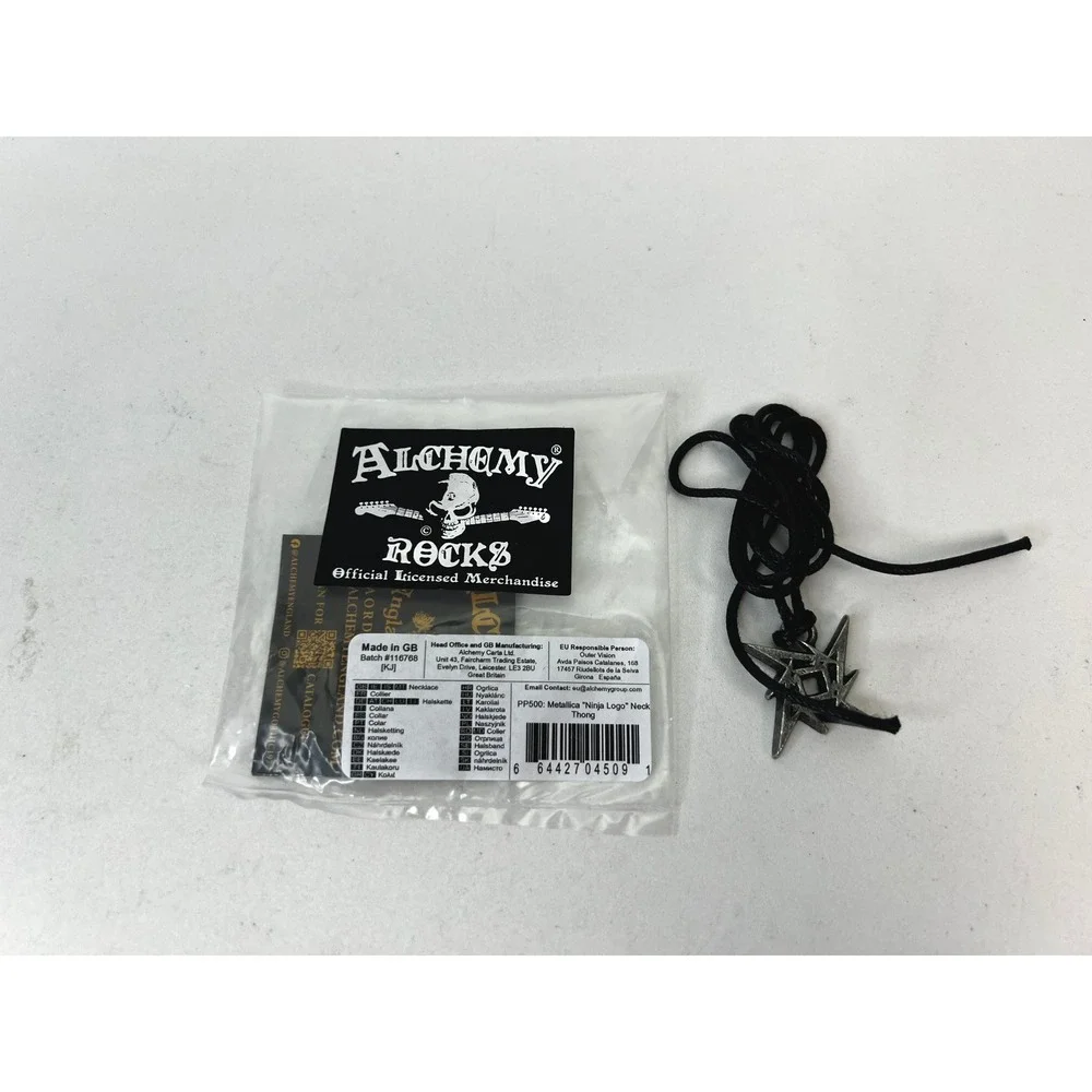 Alchemy Rocks Metallica Ninja Star‎ Logo Black Cord Necklace Official Merch